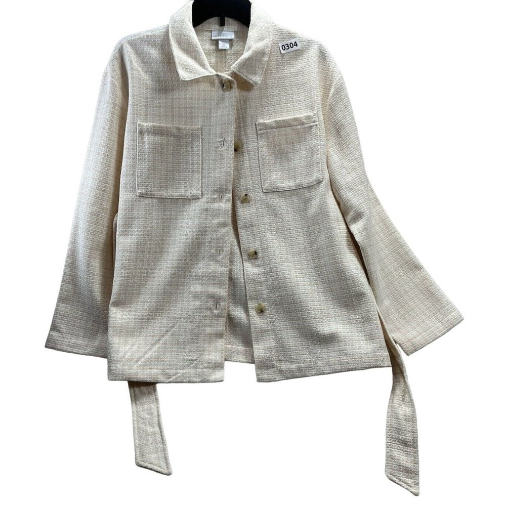 Liz claiborne Woman blazer/vest color pink, white long sleeve size M Button 2 Po